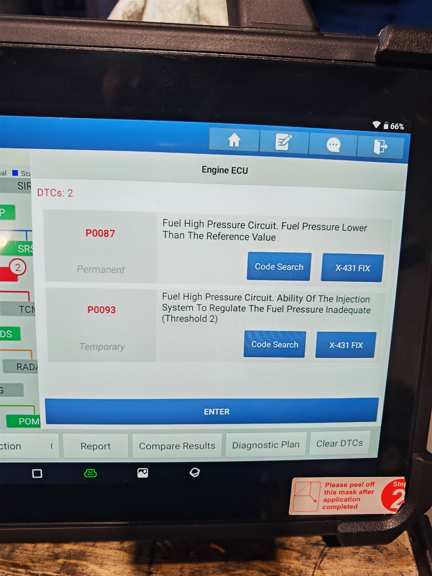 Engine fault codes displayed on diagnostic scanner at Car Avenue in Ashbourne