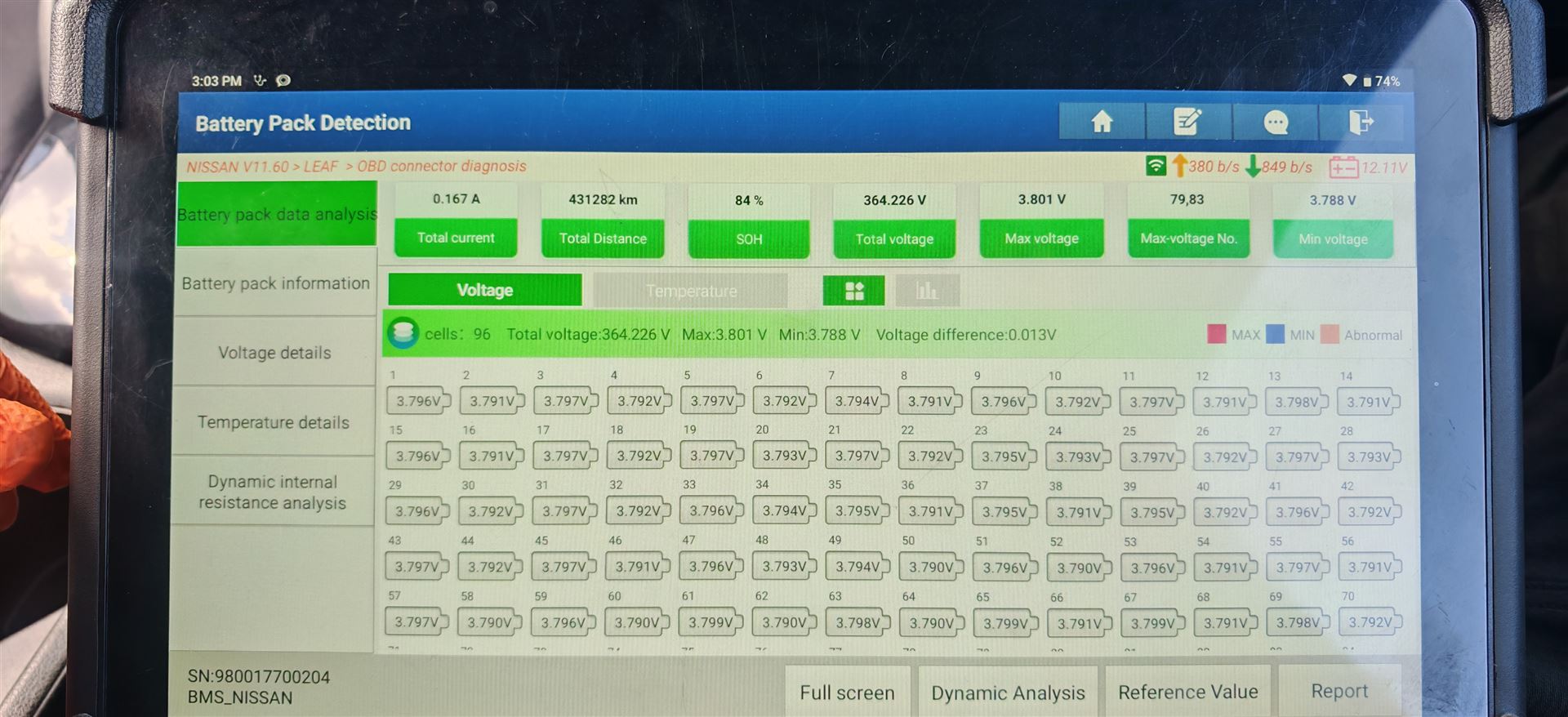 EV battery pack health test on diagnostic tablet at Car Avenue